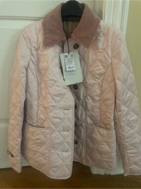 Burberry Quilted Puffer Jacket with Corduroy Collar - Light Pink